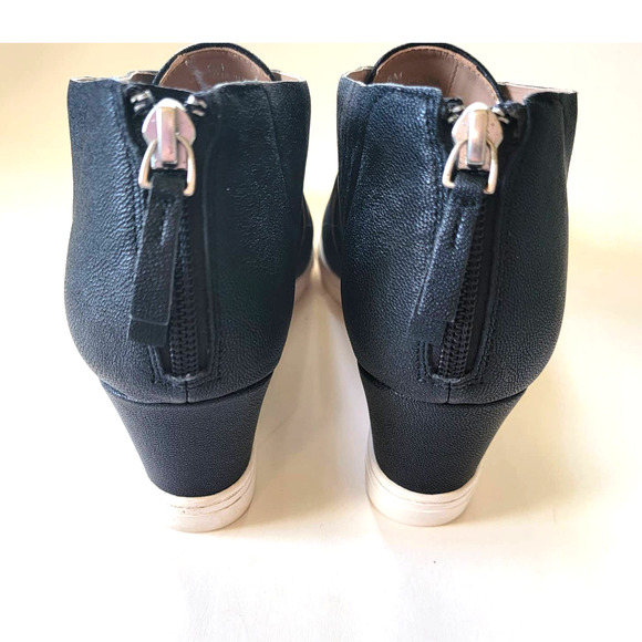 Linea Paolo Faith Black Leather Cutout Wedge Sneakers - Picture 4 of 7